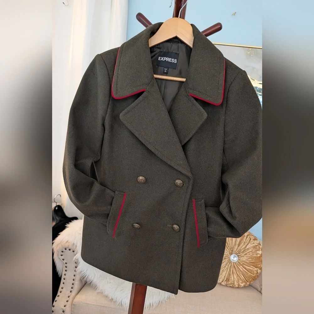 Express Olive Green Double-Breasted Woman's Sz M